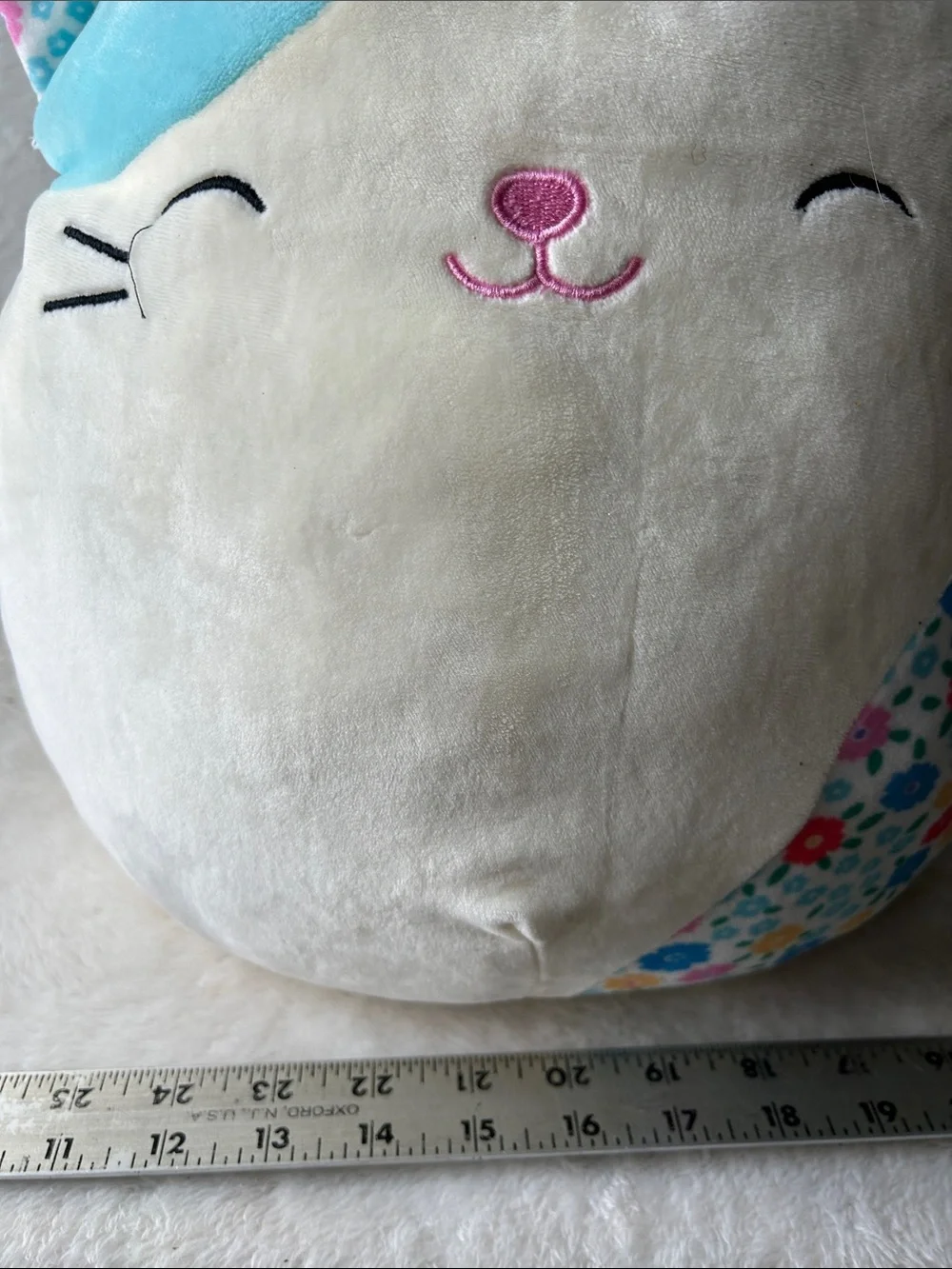 Kelsa Plush Cat Squishmallow Pillow - Cream & Light Blue Floral Accent - Brand